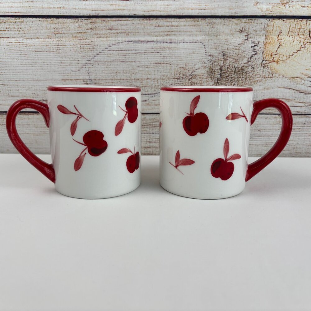 Dansk Bing Cherry Mugs Red White Set of 2